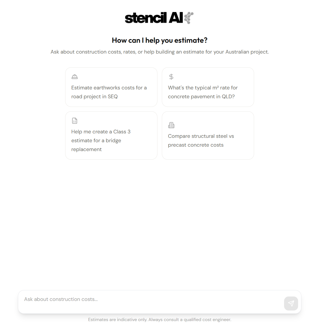 Stencil AI — AI-powered cost estimation chat interface