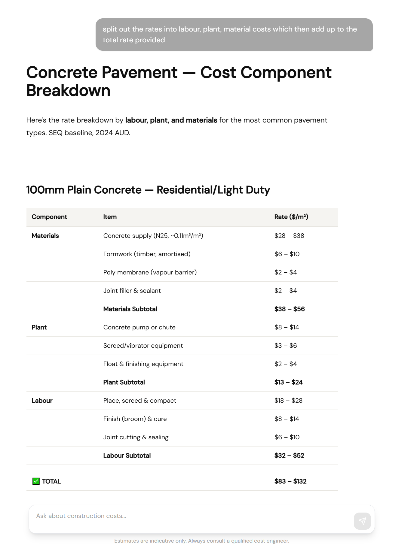 Stencil AI — Concrete cost component breakdown